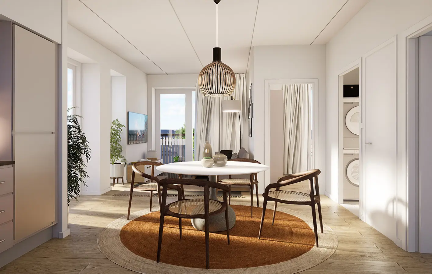 Alrum plan stue med bord og stole