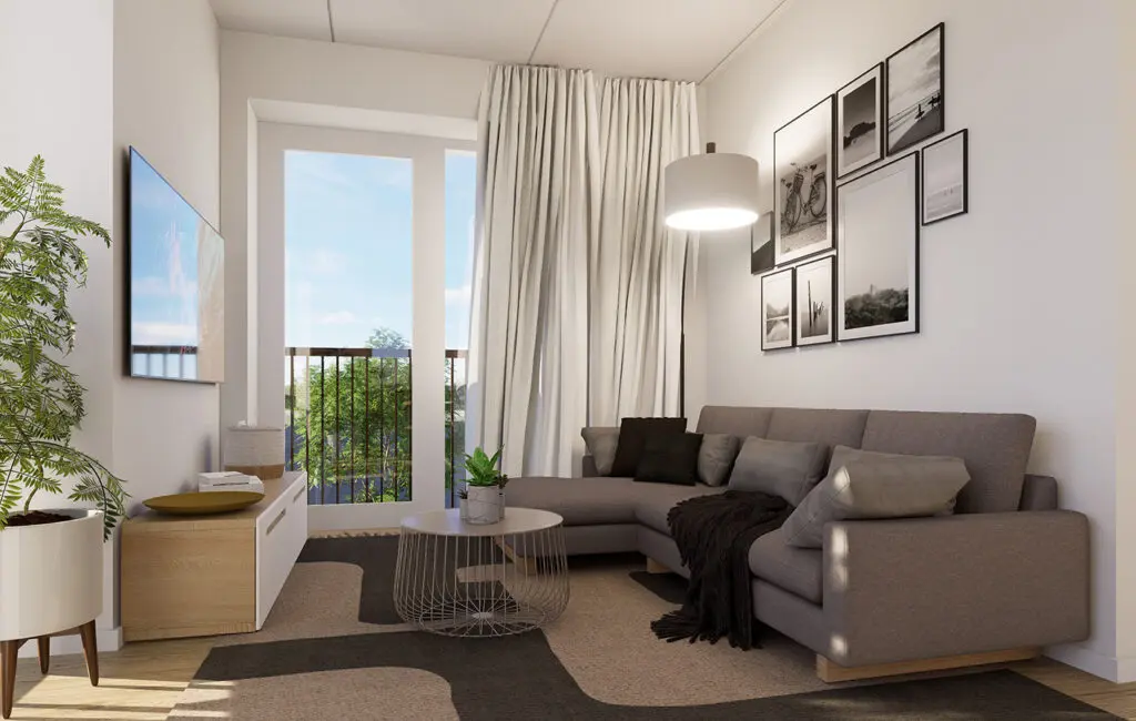 stue med sofa og tv