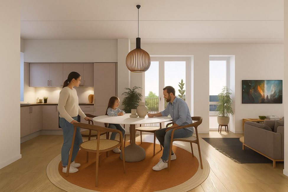 stue med familie og barn